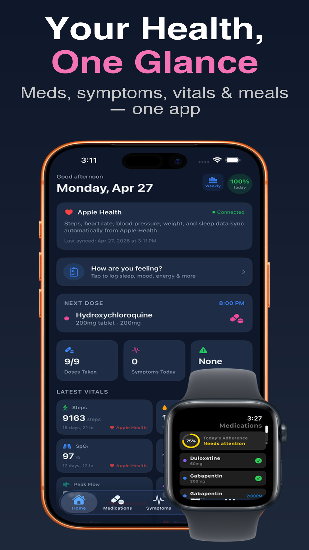 MySpoons medication tracker screen
